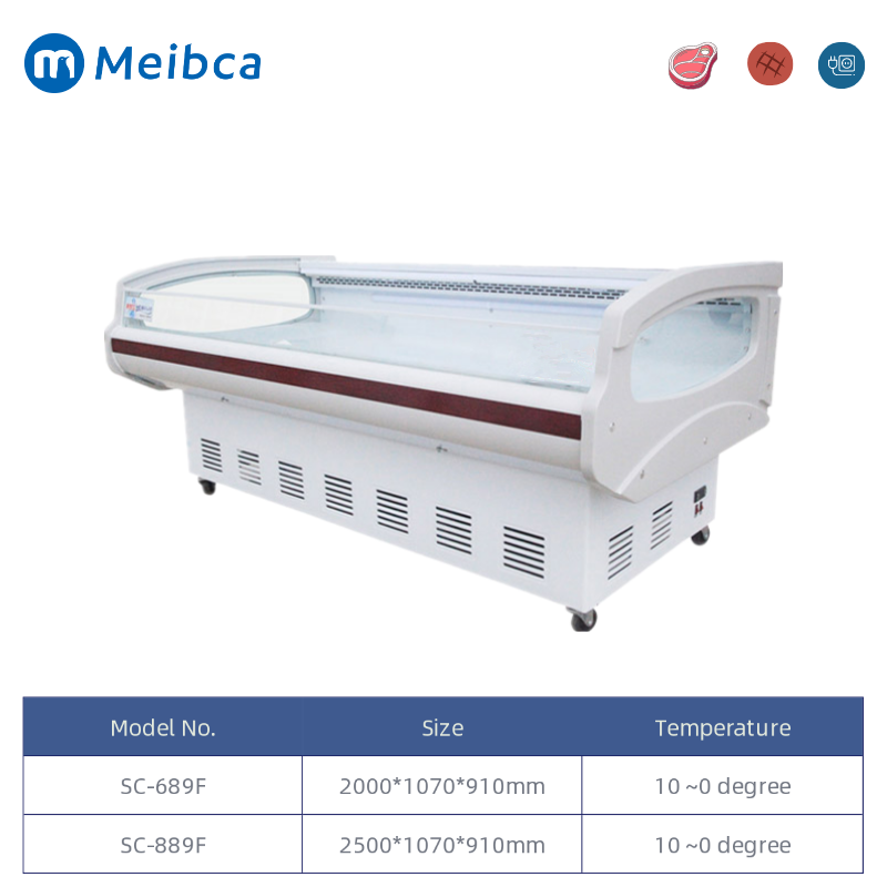 Supermercado comercial Fan Cooling Meat Vitrina